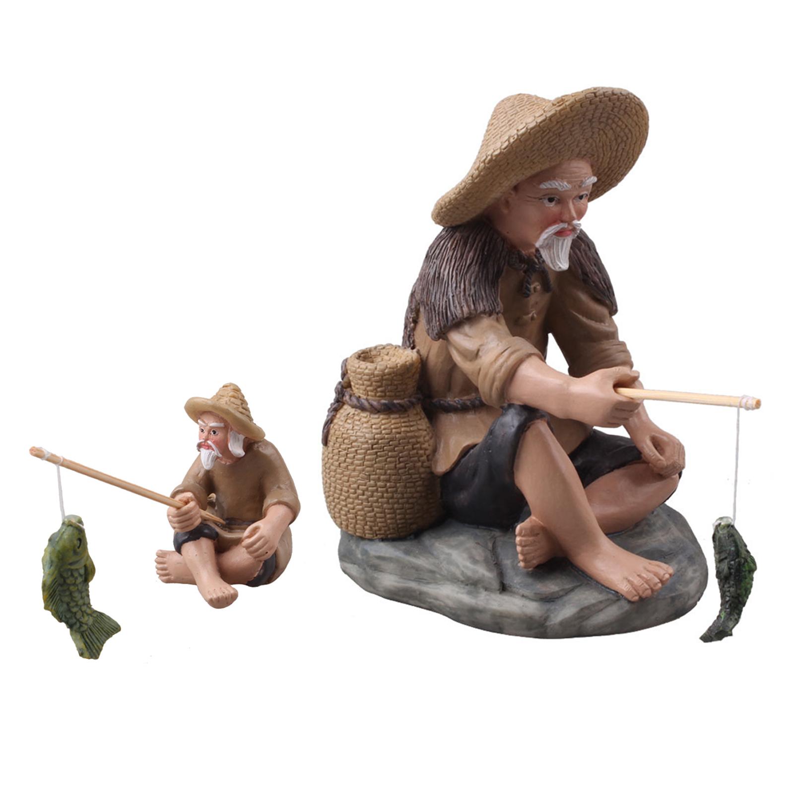 Bonsai Garden Home - Figuritas de pescadores en miniatura, estatua